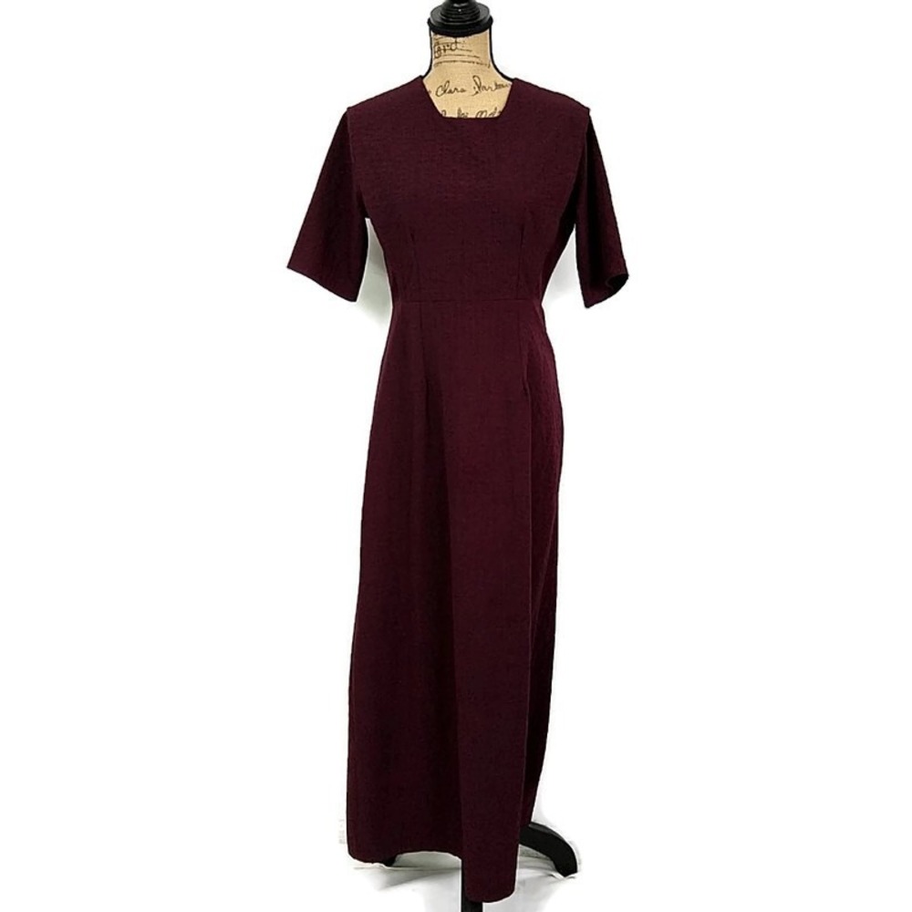 Handmade Amish Long Cape Dress Burgundy Modest Short Sleeve 36" Bust 30" Waist